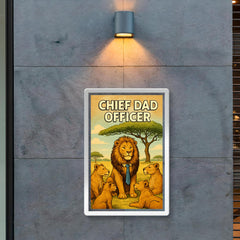 Quote 'chief dad officer' Lion in tie leading a pride meeting under acacia tree Funny father's day Poster poster 2