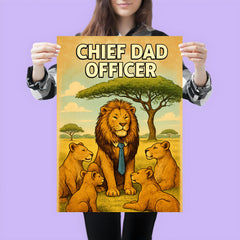 Quote 'chief dad officer' Lion in tie leading a pride meeting under acacia tree Funny father's day Poster poster 3