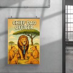 Quote 'chief dad officer' Lion in tie leading a pride meeting under acacia tree Funny father's day Poster poster 4