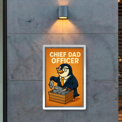 Quote 'chief dad officer' Penguin in executive attire organizing fish distribution Funny father's day Poster poster 2