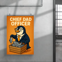 Quote 'chief dad officer' Penguin in executive attire organizing fish distribution Funny father's day Poster poster 4