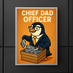 Quote 'chief dad officer' Penguin in executive attire organizing fish distribution Funny father's day Poster poster 5