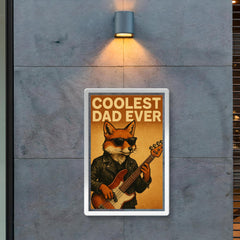 Quote 'coolest dad ever' Fox in leather jacket playing electric bass guitar Funny father's day Poster poster 2