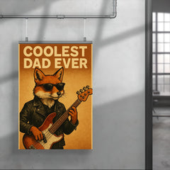 Quote 'coolest dad ever' Fox in leather jacket playing electric bass guitar Funny father's day Poster poster 4