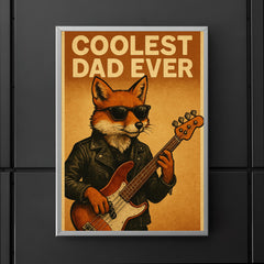 Quote 'coolest dad ever' Fox in leather jacket playing electric bass guitar Funny father's day Poster poster 5
