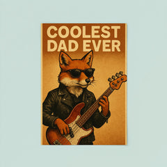 Quote 'coolest dad ever' Fox in leather jacket playing electric bass guitar Funny father's day Poster poster 8