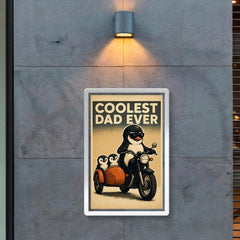 Quote 'coolest dad ever' Penguin on a motorcycle with baby penguins in a sidecar Funny father's day Poster poster 2