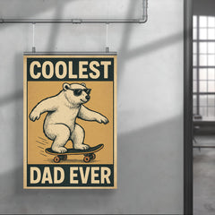 Quote 'coolest dad ever' Polar bear wearing aviator sunglasses while skateboarding Funny father's day Poster poster 4