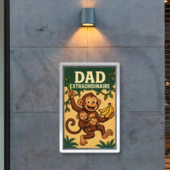 Quote 'dad extraordinaire' Monkey swinging on vines while carrying baby monkeys and bananas Funny father's day Poster poster 2