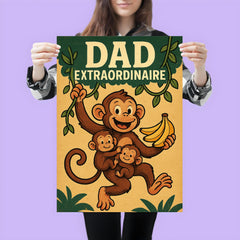 Quote 'dad extraordinaire' Monkey swinging on vines while carrying baby monkeys and bananas Funny father's day Poster poster 3