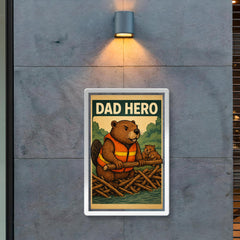 Quote 'dad hero' Beaver in a rescue vest building a dam to protect his family Funny father's day Poster poster 2