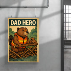Quote 'dad hero' Beaver in a rescue vest building a dam to protect his family Funny father's day Poster poster 4