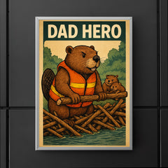 Quote 'dad hero' Beaver in a rescue vest building a dam to protect his family Funny father's day Poster poster 5