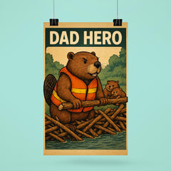 Quote 'dad hero' Beaver in a rescue vest building a dam to protect his family Funny father's day Poster poster 6