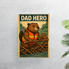 Quote 'dad hero' Beaver in a rescue vest building a dam to protect his family Funny father's day Poster poster 7