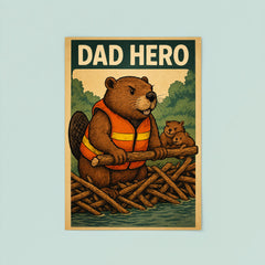 Quote 'dad hero' Beaver in a rescue vest building a dam to protect his family Funny father's day Poster poster 8