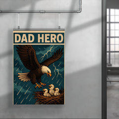 Quote 'dad hero' Eagle swooping down to save baby eagles from a storm Funny father's day Poster poster 4