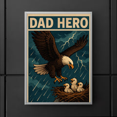 Quote 'dad hero' Eagle swooping down to save baby eagles from a storm Funny father's day Poster poster 5