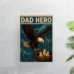 Quote 'dad hero' Eagle swooping down to save baby eagles from a storm Funny father's day Poster poster 7