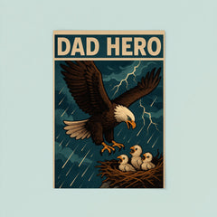Quote 'dad hero' Eagle swooping down to save baby eagles from a storm Funny father's day Poster poster 8