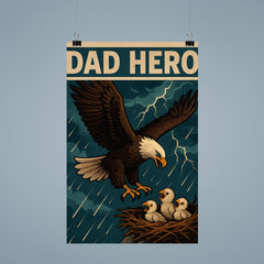 Quote 'dad hero' Eagle swooping down to save baby eagles from a storm Funny father's day Poster poster 9