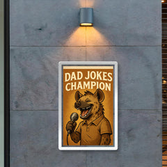 Quote 'dad jokes champion' Hyena wearing a comedy club microphone telling jokes Funny father's day Poster poster 2