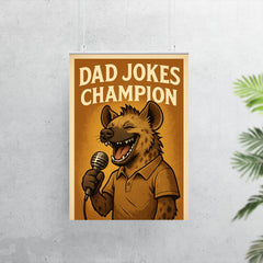 Quote 'dad jokes champion' Hyena wearing a comedy club microphone telling jokes Funny father's day Poster poster 7