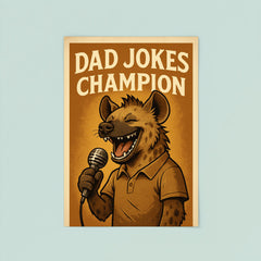 Quote 'dad jokes champion' Hyena wearing a comedy club microphone telling jokes Funny father's day Poster poster 8