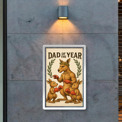 Quote 'dad of the year' Kangaroo with a laurel wreath coaching baby kangaroos in boxing Funny father's day Poster poster 2