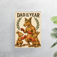Quote 'dad of the year' Kangaroo with a laurel wreath coaching baby kangaroos in boxing Funny father's day Poster poster 7