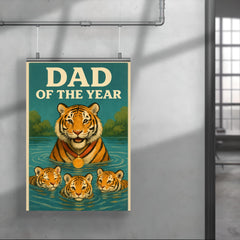 Quote 'dad of the year' Tiger with a gold medal giving swimming lessons to cubs Funny father's day Poster poster 4