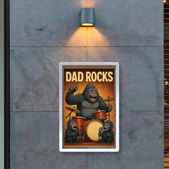 Quote 'dad rocks' Gorilla on drums with baby gorillas as backup singers Funny father's day Poster poster 2