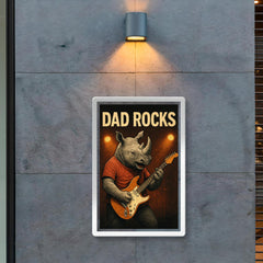 Quote 'dad rocks' Rhino playing electric guitar on stage Funny father's day Poster poster 2