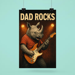 Quote 'dad rocks' Rhino playing electric guitar on stage Funny father's day Poster poster 6