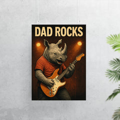 Quote 'dad rocks' Rhino playing electric guitar on stage Funny father's day Poster poster 7