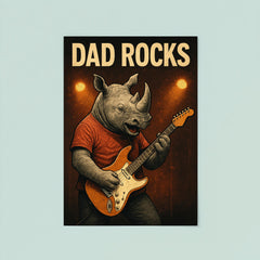 Quote 'dad rocks' Rhino playing electric guitar on stage Funny father's day Poster poster 8