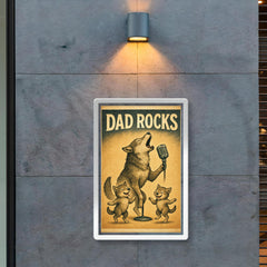 Quote 'dad rocks' Wolf howling into a microphone while pups dance Funny father's day Poster poster 2