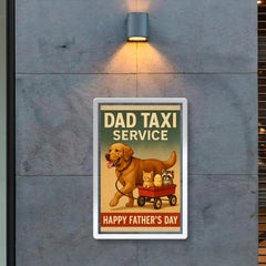 Quote 'dad taxi service' Large dog with baby animals riding in a wagon he's pulling Funny father's day Poster poster 2