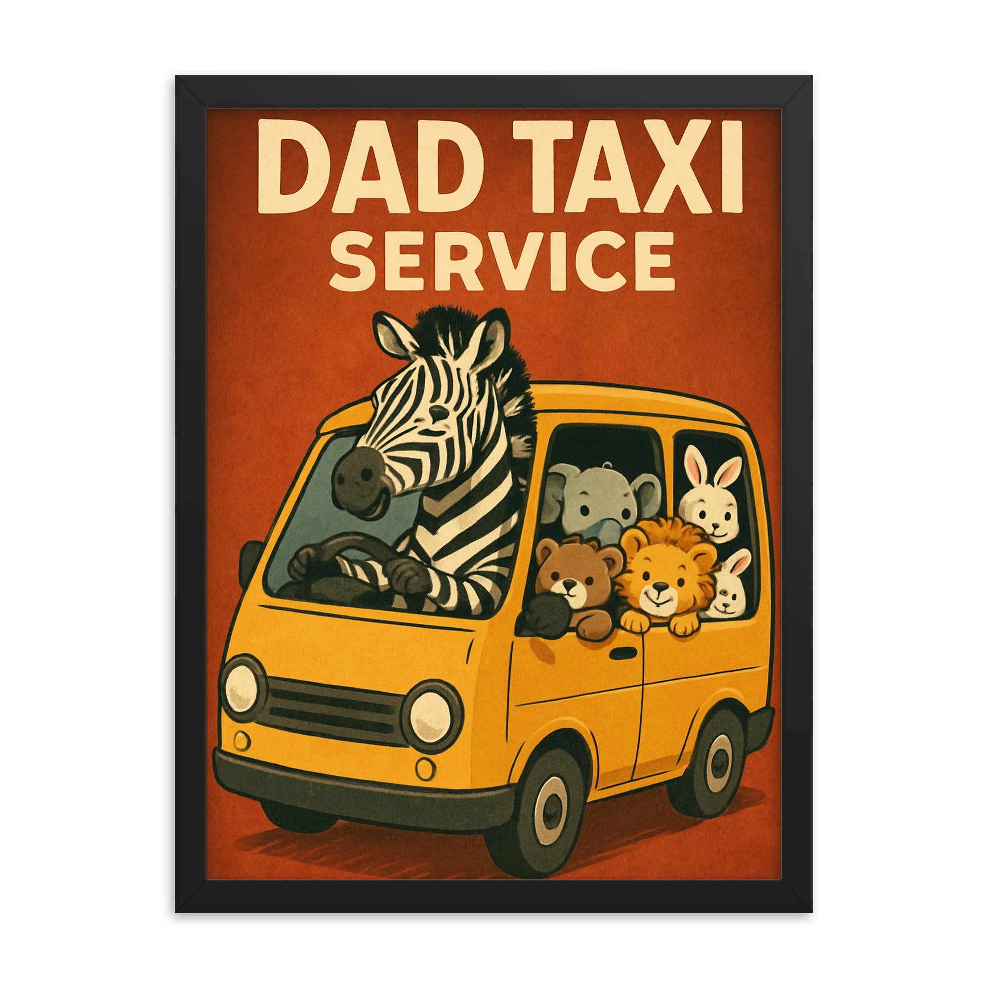Dad Taxi Service Zebra Minivan Framed Print - Funny Baby Animal Wall Art,  Unique Father’s Day Gift for Dad, Humorous Home Decor - 18, image size:2000x2000