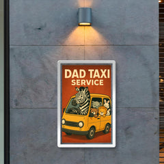 Quote 'dad taxi service' Zebra driving a minivan full of various baby animals Funny father's day Poster poster 2