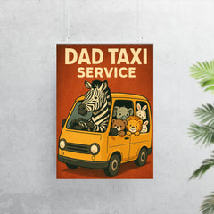 Quote 'dad taxi service' Zebra driving a minivan full of various baby animals Funny father's day Poster poster 7