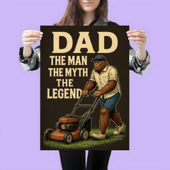 Quote 'dad the man the myth the legend' Bigfoot in casual dad clothes mowing the lawn Funny father's day Poster poster 3