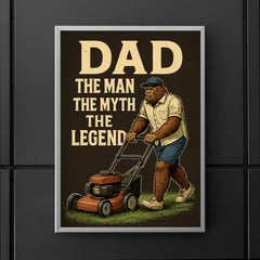 Quote 'dad the man the myth the legend' Bigfoot in casual dad clothes mowing the lawn Funny father's day Poster poster 5