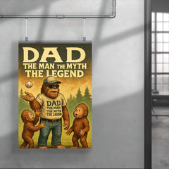 Quote 'dad the man the myth the legend' Sasquatch in dad outfit teaching young sasquatches to play catch Funny father's day Poster poster 4