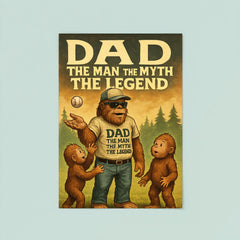 Quote 'dad the man the myth the legend' Sasquatch in dad outfit teaching young sasquatches to play catch Funny father's day Poster poster 8