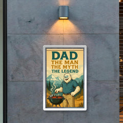 Quote 'dad the man the myth the legend' Yeti in polo shirt and khakis barbecuing in the mountains Funny father's day Poster poster 2