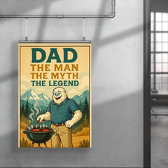 Quote 'dad the man the myth the legend' Yeti in polo shirt and khakis barbecuing in the mountains Funny father's day Poster poster 4