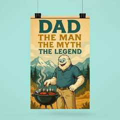 Quote 'dad the man the myth the legend' Yeti in polo shirt and khakis barbecuing in the mountains Funny father's day Poster poster 6