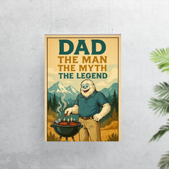 Quote 'dad the man the myth the legend' Yeti in polo shirt and khakis barbecuing in the mountains Funny father's day Poster poster 7