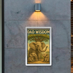 Quote 'dad wisdom' Elderly elephant sharing wisdom with baby elephants under baobab tree Funny father's day Poster poster 2